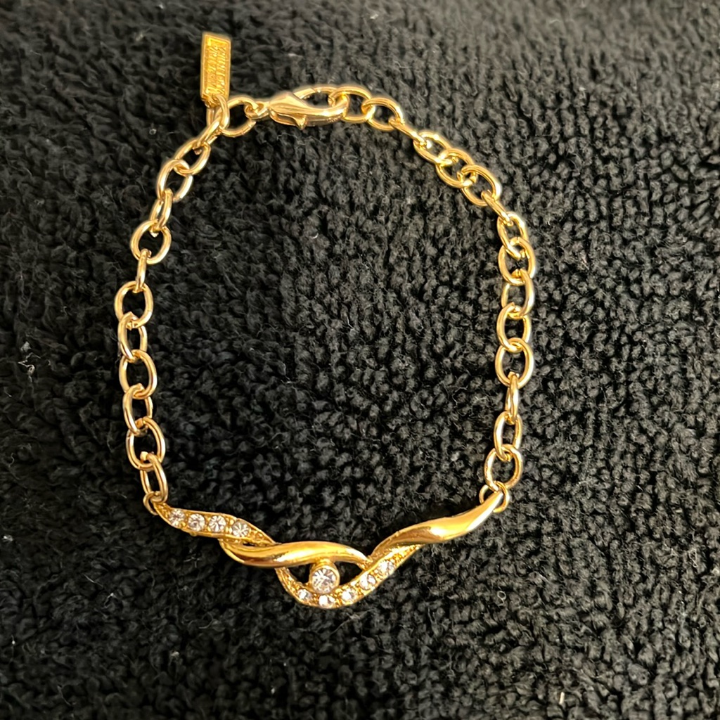 Vintage Bracelet Goldplated Rhinestone Lobster Claw Clasp 75 Long